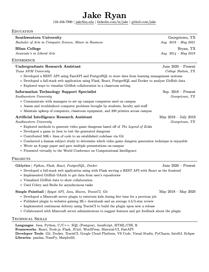 Jake's Resume Template